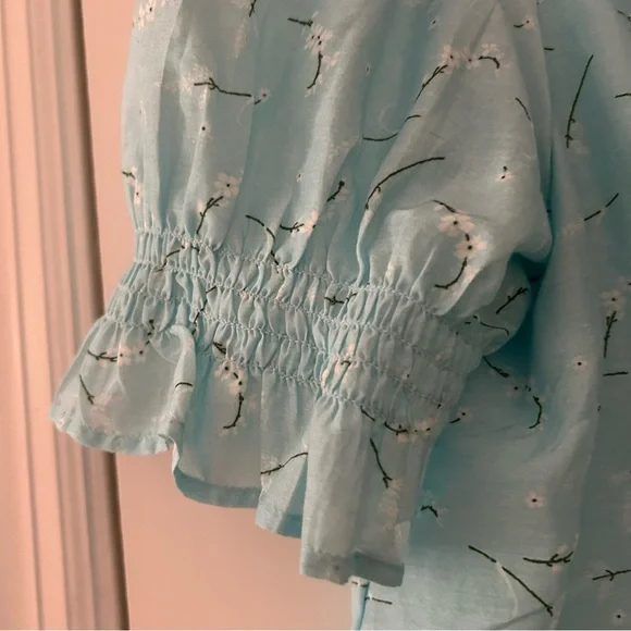 Vineyard Vines Ruffle-Neck Blouse Light Blue V neck - Picture 4 of 7